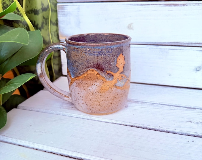 16oz Handmade Ceramic Flying Dragon Mug, Blue Resist Mountain Coffee Cup