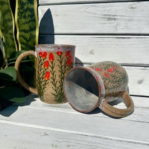 14oz-20oz Mountain Wildflower Pottery Mug, Prairie-Fire Flower Mug, Speckled Brown Stone Coffee Mug, Westing Wildflower Mug, Various Sizes