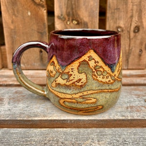 20oz Handmade Resist Mountain Mug, Each Unique One of a Kind, Large Ceramic Mug, Ceramic Coffee Mug