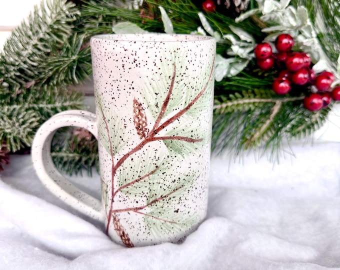 Handmade Hand Painted Winter Pine Ceramic Mug