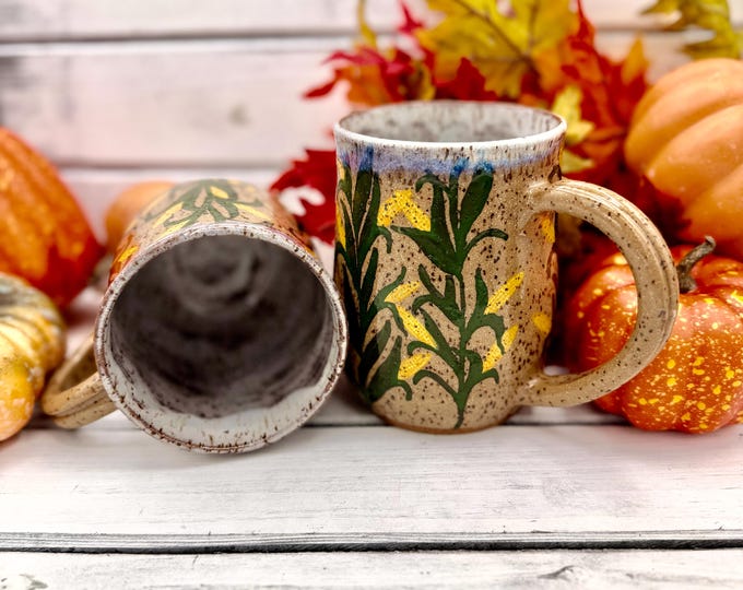 18oz Corn Field Mug, Hand Made, Hand Painted Ceramic Mug