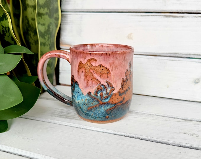 14oz Handmade Ceramic Mug: Fantasy Dragon and Castle Mug