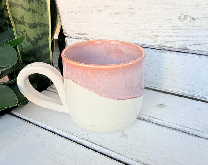 14oz Handmade Soft Pink and White Ceramic Mug