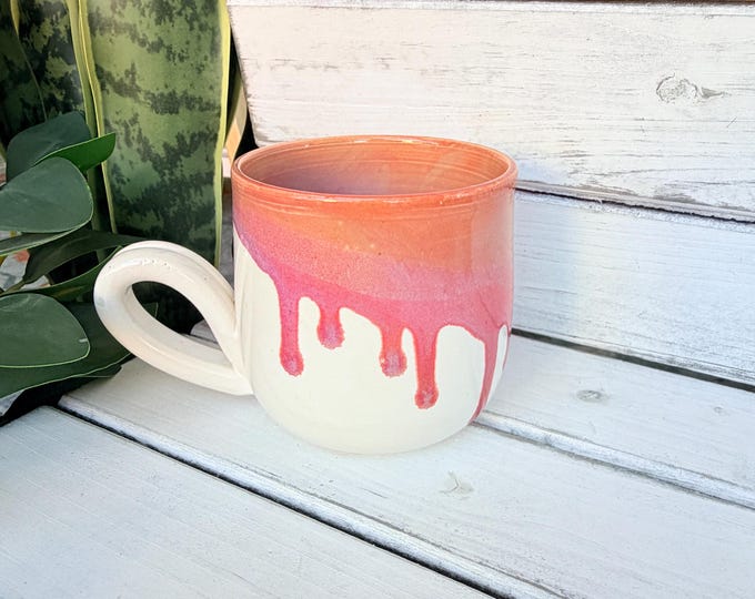 16oz Handmade Hot Pink and White Ceramic Mug