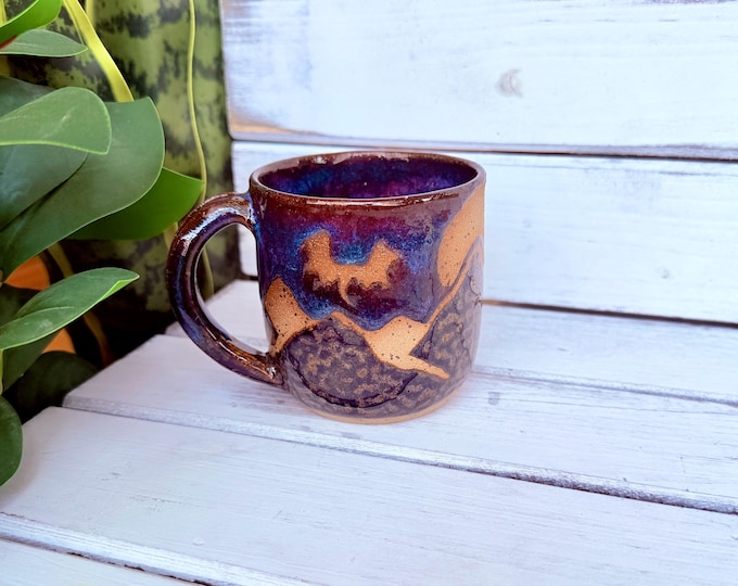 10oz Handmade Flying Dragon Ceramic Coffee Mug, Midnight Sky Resist Mountain