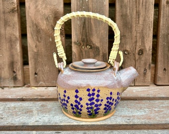 14oz Handmade, hand painted Lavender Tea Pot, on Speckled Brown Stone with mesh Tea infuser *Tea cups sold separately* Ceramic Tea pot