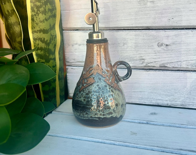 Handmade Ceramic Oil Dispenser: Mountain Design Cruet with Weighted Pourer