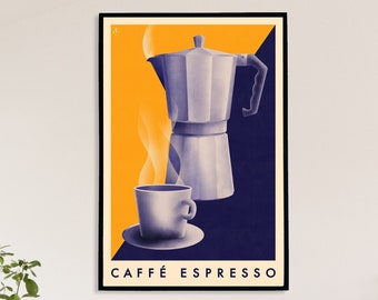 Caffé Espresso Print, Impression de café, Affiche de café expresso, Impression de pot Moka, Art de cuisine, Décor de bar à café