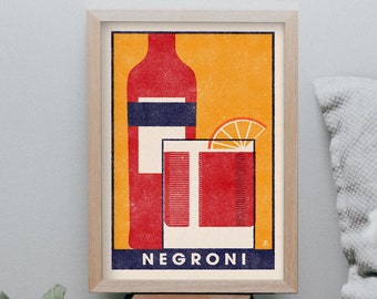 Charming Negroni Poster, Vintage Negroni Print, Retro Cocktail Wall Art, Unique Home Bar Decor, Rustic Wall Art, Classic Cocktail Poster