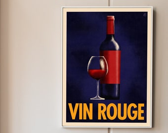 Red Wine Print, Perfect Home Bar and Kitchen Decor, Modern Art Deco Poster