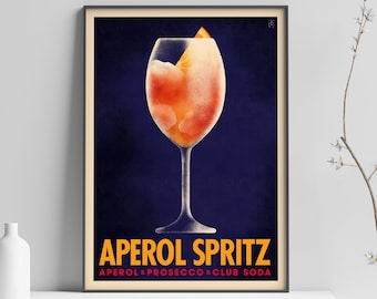 Aperol Spritz Cocktail Poster, Vintage Style Cocktail Print, Cocktail Wall Art, Colorful Wall Decor