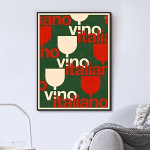 Retro włoskie wino wydruk, plakat Bauhaus, dekoracja ścienna do kuchni, włoski wydruk vintage