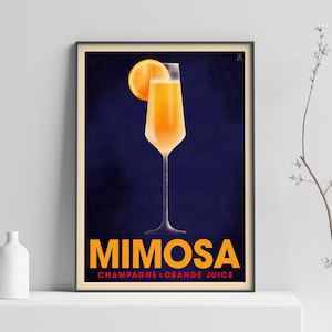 Mimosa Cocktail Poster, Vintage Style Cocktail Print, Champagne Drink Bar Art, Classic Cocktail Decor