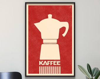 Kaffee Moka Print, Rustic Coffee Poster, Minimal Coffee Print, Moka Pot Wall Art