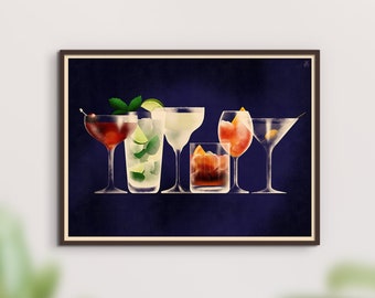 Cocktail Poster, Cocktail Art Print, Cocktail Favorites