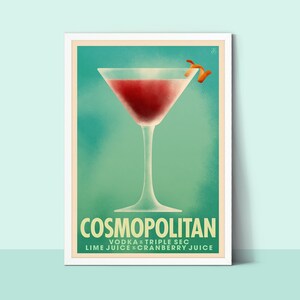 Cosmopolitan Cocktail Poster, Cocktail Poster, Bunte Küchenkunst, Bar Cart Decor