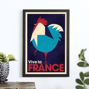 Vive La France Poster, Vintage Style French Gallic Rooster Print, French Heritage Wall Art, Retro Chantecler Decor France