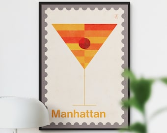 Aparter Manhattan Cocktail Print, Vintage Style Cocktail Poster, Cocktail Wandkunst, Manhattan Bar Dekor