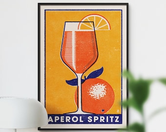 Premium Aperol Spritz-affisch, Aperol Spritz-tryck i vintagestil, retro cocktailväggkonst, unik bardekoration för hemmet, rustik väggkonst.