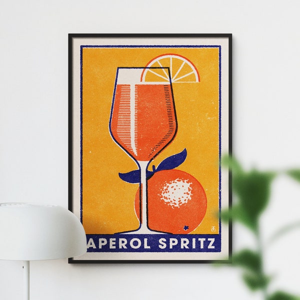 Premium Aperol Spritz Poster, Vintage-Stil Aperol Spritz Druck, Retro Cocktail Wandkunst, Einzigartige Hausbar Dekoration, rustikale Wandkunst.