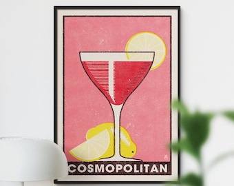 Cosmopolitan Cocktail Poster, Cosmopolitan Print, Retro Cocktail Wall Art, Unique Home Bar Decor, Cosmo Wall Art, Classic Cocktail Poster