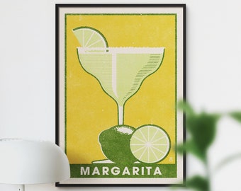 Poster Margarita in stile vintage, stampa Margarita, arte murale cocktail retrò, arredamento esclusivo per bar, arte murale Margarita, poster cocktail classico