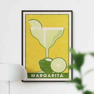 Plakat w stylu vintage Margarita, wydruk Margarita, sztuka ścienna w stylu retro koktajlowym, wyjątkowy wystrój domowego baru, sztuka ścienna Margarita, klasyczny plakat koktajlowy
