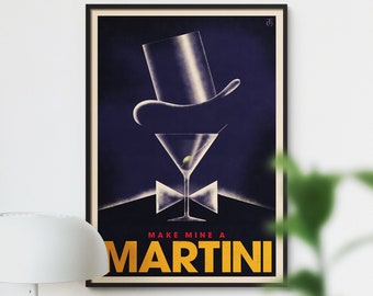 Martini Cocktail Poster, Vintage Style Martini Print, Martini Wall Art, Retro Martini Decor, Home Bar Decor for Martini lovers
