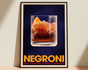 Negroni Cocktail Poster, Vintage Style Cocktail Print, Cocktail Wall Art, Kitchen Wall Decor