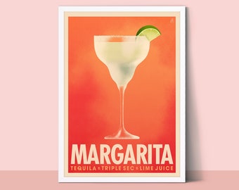 Impresión de cóctel margarita, póster de cóctel, arte colorido de cocina, decoración de carrito de bar