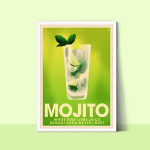 Mojito Cocktail Print, Cocktail Poster, Bunte Küchenkunst, Barwagen Dekor
