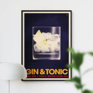 Gin Tonic Poster, Vintage Stil Gin Cocktail Druck, Retro Bar Kunst, klassisches Cocktail Dekor
