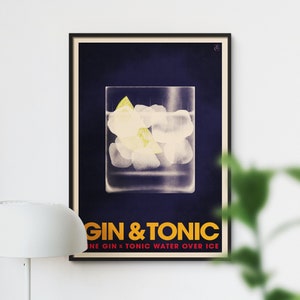 Gin and Tonic Poster, Vintage Style Gin Cocktail Print, Retro Bar Art, Classic Cocktail Decor