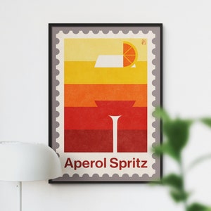 Retro Aperol Spritz Print, Vintage Style Cocktail Print, Bunte Cocktail Wand Kunst, Hausbar Geschenk