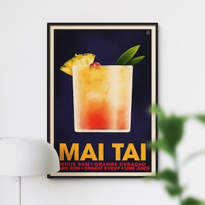Mai Tai Cocktail Poster, Vintage Stil Cocktail Druck, Tiki Bar Dekor, Klassische Mixed Drink Art