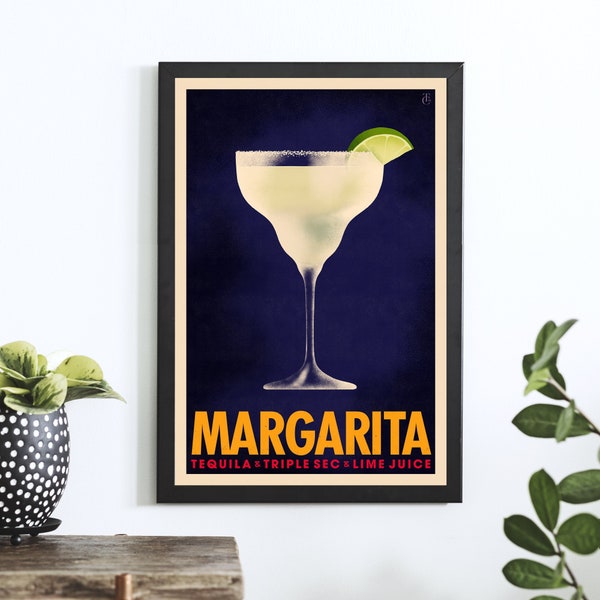 Margarita Cocktail Poster, Vintage Style Cocktail Print, Cocktail Wall Art, Kitchen Wall Decor