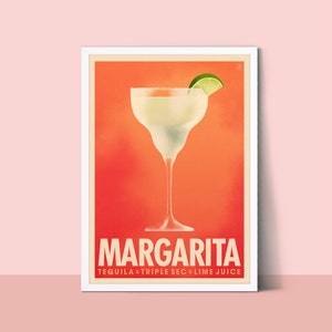 Margarita Cocktail Print, Cocktail Poster, Bunte Küchenkunst, Barwagen Dekor