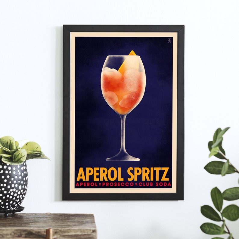 Aperol Spritz Cocktail Poster, Vintage Style Cocktail Print, Cocktail Wall Art, Colorful Wall Decor image 6