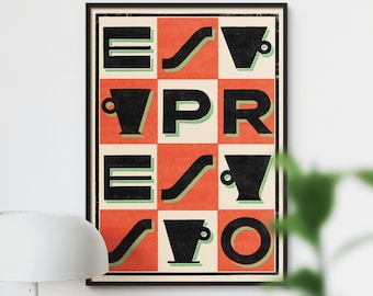 Stampa di caffè espresso italiano in stile retrò, poster di caffè in stile vintage, arte murale di caffè espresso, arredamento per bar