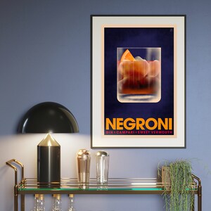 Negroni Cocktail Poster, Vintage Style Cocktail Print, Cocktail Wall Art, Kitchen Wall Decor image 3
