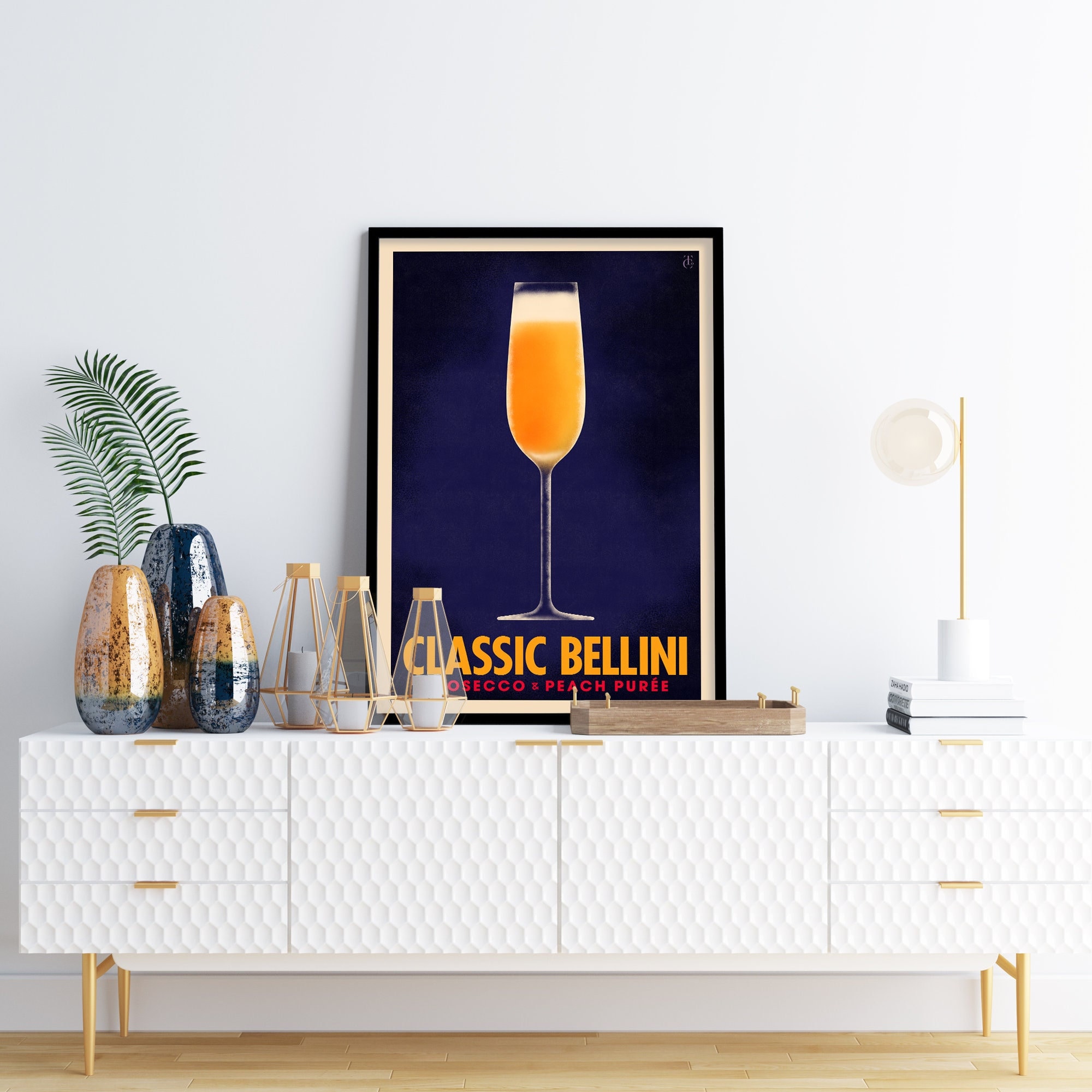 Classic Bellini Cocktail Poster, Vintage Style Bellini Print, Retro Bar Art, Classic Cocktail Decor