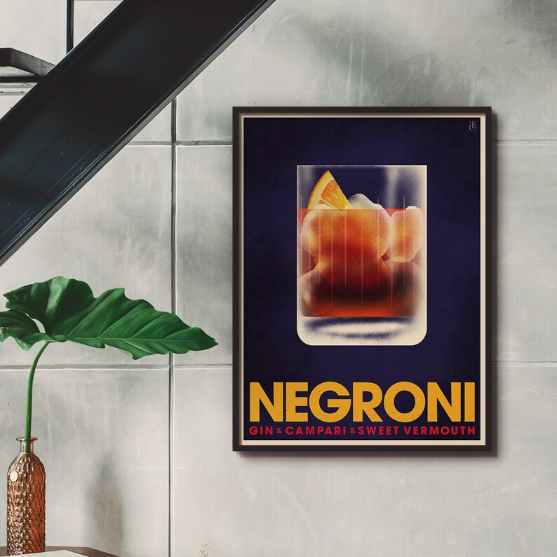 Negroni Cocktail Poster, Vintage Style Cocktail Print, Cocktail Wall Art, Kitchen Wall Decor image 4