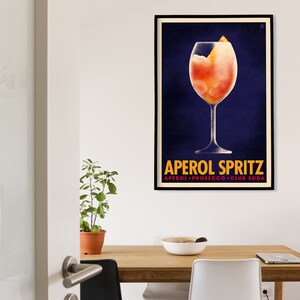 Aperol Spritz Cocktail Poster, Vintage Style Cocktail Print, Cocktail Wall Art, Colorful Wall Decor image 3