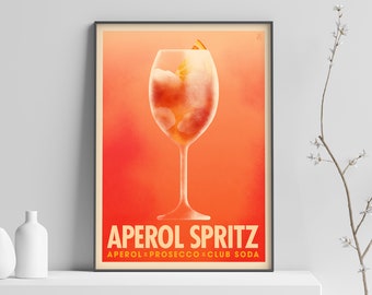 Aperol Spritz Cocktail Print, Cocktail Poster, Colorful Kitchen Art, Bar Cart Decor
