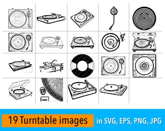 19 Turntable SVG Vector Graphics Bundle includes svg, png, eps, jpg files