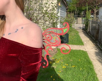 Swirly Fantasy Dichroic and Diffraction Grating Film Suncatcher Wings with a 3D Printed Base and Sparkly Rhinestone Embellishments