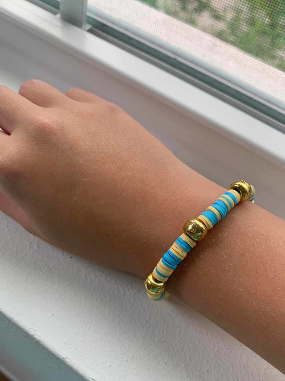 Blue and yellow with gold bead bracelet Etsy