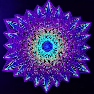 Rainbow hexagon  - Dark : 2D  String art - UV - Wall art
