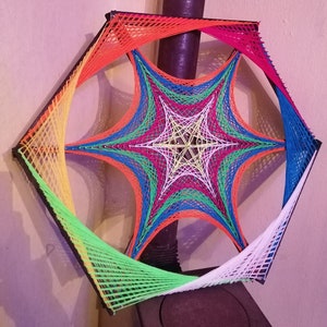 Hexagon - original : UV String Art - Psychedelic wall decor