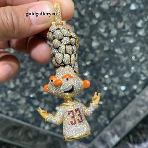 Custom Hey Arnold Character VVS Moissanite Diamond Pendant, Iced Out Cartoon Pendant In 925 Silver, Custom Jewelry, Mens Hip Hop Pendant
